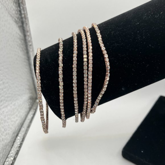 6 Rhinestone Gold-Tone Stackable Stretch Bracelets! - Picture 3 of 6